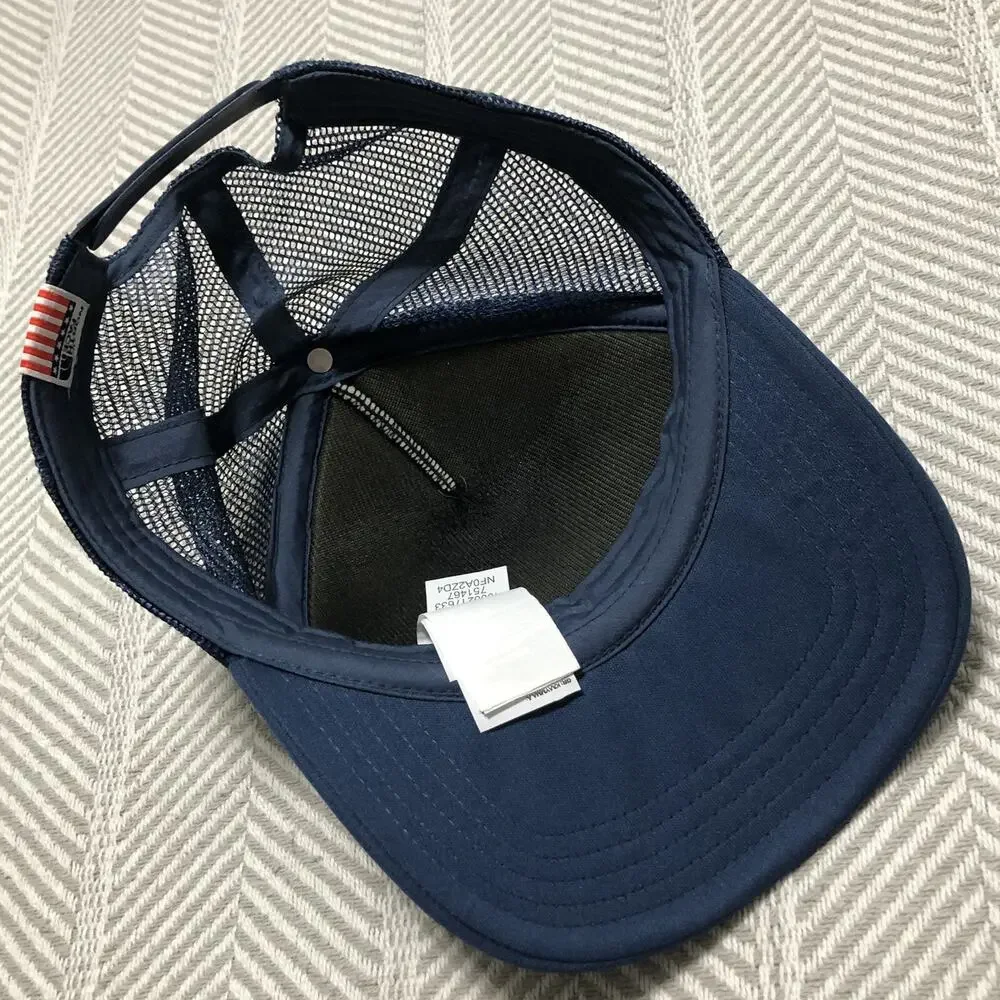 USA Trucker Hat The North Face Snap Strap Cap Mesh Blue Screen Printed Patriotic